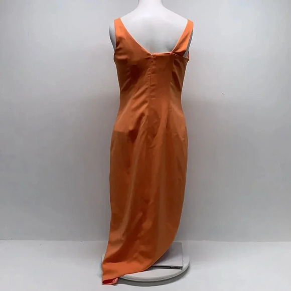 Jay Godfrey Dress Sheath Midi A-Line Sleeveless V-Neck Asymmetrical Orange 4 - Picture 5 of 11